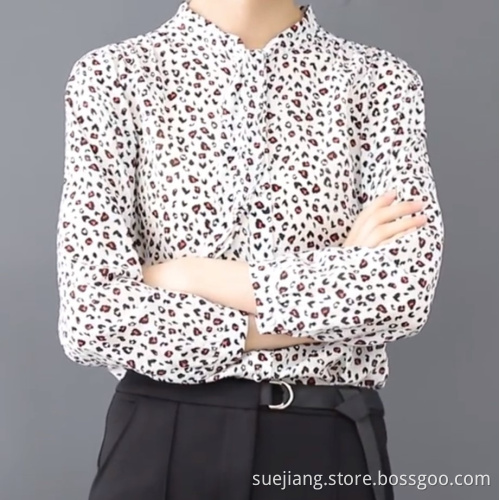 Women Long Sleeve Casual Loose Wear Chiffon Top